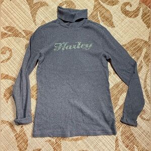 HARLEY DAVIDSON Grey Turtleneck with bling rhinestones, size XL long sleeve